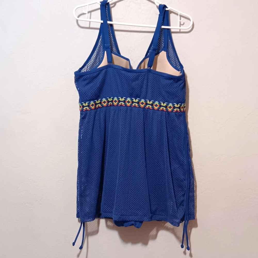 Lane Bryant By Casique Aztec Mesh Swim Suit Blue Sz40C One Piece - Picture 3 of 13